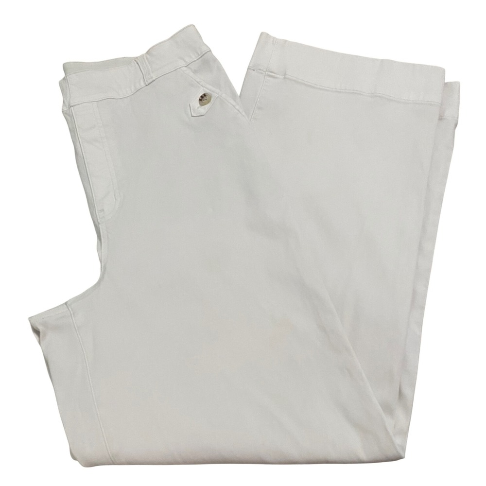 Spanx White Wide Leg Stretch Twill Pull On Pants Womens Large Decorative Button